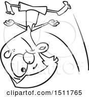 Clipart Of A Cartoon Black And White Gymnast Boy Tumbling Royalty Free Vector Illustration by toonaday