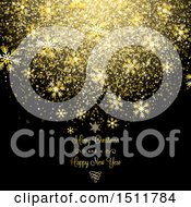Poster, Art Print Of Merry Christmas And A Happy New Year Greeting With Gold Snowflakes And Confetti On Black