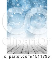 Clipart Of A 3d Wood Surface And Winter Christmas Snowflake Background Royalty Free Illustration