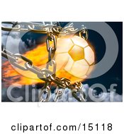 Feiry Soccer Ball Breaking Through Metal Chains While Making A Goal Symbolizing Breaking Free Speed Strength Victory And Success Clipart Illustration
