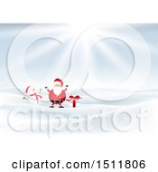 Poster, Art Print Of Chubby Christmas Santa Claus With A Snowman And Gift In The Snow
