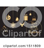 Poster, Art Print Of Have Yourself A Very Merry Christmas Greeting With Gold Baubles On Black