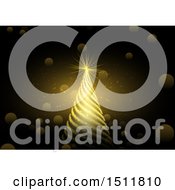 Clipart Of A Golden Spiral Christmas Tree And Flares On Black Royalty Free Vector Illustration