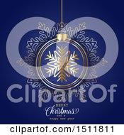 Poster, Art Print Of Merry Christmas And A Happy New Year Greeting With A Snowflake Bauble On Blue