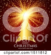 Clipart Of A Merry Christmas And A Happy New Year Greeting With A Golden Shining Christmas Tree Royalty Free Vector Illustration