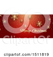Clipart Of A Merry Christmas Greeting With Gold Snowflakes On Red Royalty Free Vector Illustration