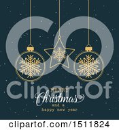 Poster, Art Print Of Merry Christmas And A Happy New Year Greeting With Snowflake Baubles