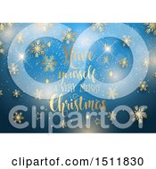 Clipart Of A Have Yourself A Very Merry Christmas Greeting With Gold Stars And Snowflakes On Blue Royalty Free Vector Illustration