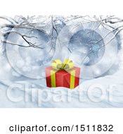 Poster, Art Print Of 3d Christmas Gift In Snow