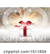 Poster, Art Print Of 3d Christmas Gift On A Table Over A Burst