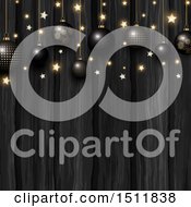 Poster, Art Print Of Christmas Background With 3d Black And Gold Ornaments And Stars Over Wood