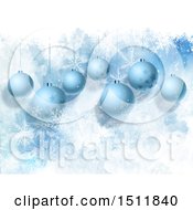 Clipart Of A 3d Christmas Background With Blue Ornaments And Snowflakes Royalty Free Illustration