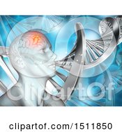 Clipart Of A 3d Man With Visible Brain Over Dna Strands And Viruses Royalty Free Illustration