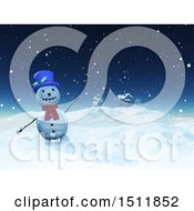 Poster, Art Print Of 3d Waving Snowman Near A House In A Winter Landscape