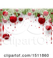 Poster, Art Print Of 3d Border Of Christmas Tree Branches And Red Baubles Over Text Space