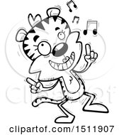 Clipart Of A Black And White Happy Dancing Female Tiger Royalty Free Vector Illustration