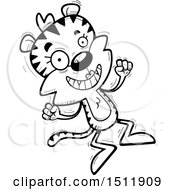 Clipart Of A Black And White Jumping Female Tiger Royalty Free Vector Illustration