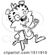 Clipart Of A Black And White Running Female Tiger Royalty Free Vector Illustration