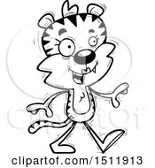 Clipart Of A Black And White Happy Walking Female Tiger Royalty Free Vector Illustration