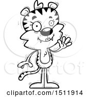 Clipart Of A Black And White Friendly Waving Female Tiger Royalty Free Vector Illustration