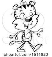 Clipart Of A Black And White Happy Walking Male Tiger Royalty Free Vector Illustration