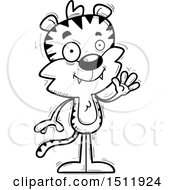 Clipart Of A Black And White Friendly Waving Male Tiger Royalty Free Vector Illustration