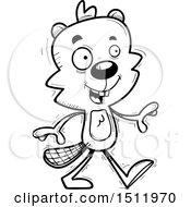 Clipart Of A Black And White Happy Walking Male Beaver Royalty Free Vector Illustration