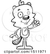 Clipart Of A Black And White Friendly Waving Male Beaver Royalty Free Vector Illustration