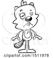 Clipart Of A Black And White Sad Female Beaver Royalty Free Vector Illustration