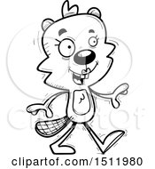 Clipart Of A Black And White Happy Walking Female Beaver Royalty Free Vector Illustration