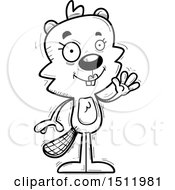Clipart Of A Black And White Friendly Waving Female Beaver Royalty Free Vector Illustration