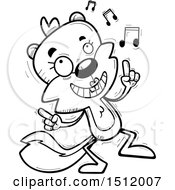 Clipart Of A Black And White Happy Dancing Female Squirrel Royalty Free Vector Illustration