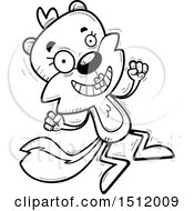 Clipart Of A Black And White Jumping Female Squirrel Royalty Free Vector Illustration
