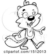 Clipart Of A Black And White Happy Walking Female Squirrel Royalty Free Vector Illustration