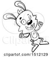 Clipart Of A Black And White Jumping Female Rabbit Royalty Free Vector Illustration