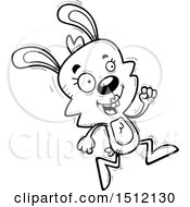 Clipart Of A Black And White Running Female Rabbit Royalty Free Vector Illustration
