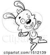 Clipart Of A Black And White Jumping Male Rabbit Royalty Free Vector Illustration