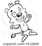 Clipart Of A Black And White Jumping Lioness Royalty Free Vector Illustration