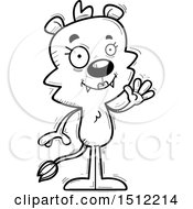 Clipart Of A Black And White Friendly Waving Lioness Royalty Free Vector Illustration
