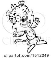 Clipart Of A Black And White Jumping Female Leopard Royalty Free Vector Illustration