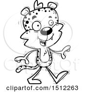 Clipart Of A Black And White Happy Walking Male Leopard Royalty Free Vector Illustration