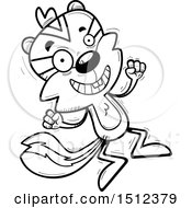 Clipart Of A Black And White Jumping Male Chipmunk Royalty Free Vector Illustration