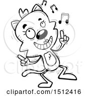 Clipart Of A Black And White Happy Dancing Female Cat Royalty Free Vector Illustration