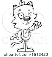 Clipart Of A Black And White Friendly Waving Female Cat Royalty Free Vector Illustration