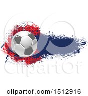 Clipart Of A Soccer Ball And Grungy Flag Banner Royalty Free Vector Illustration