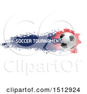 Clipart Of A Soccer Ball And Grungy Flag Banner With Text Royalty Free Vector Illustration