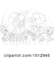 Poster, Art Print Of Black And White Group Of Animals Visiting Santa And Receiving Christmas Presents
