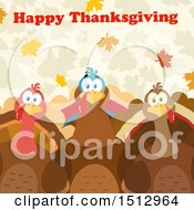 Poster, Art Print Of Happy Thanksgiving Greeting Over Turkey Birds Over Leaves