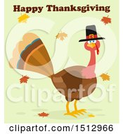 Poster, Art Print Of Happy Thanksgiving Greeting Over A Pilgrim Turkey Bird And Falling Leaves