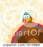 Clipart Of A Peeking Thanksgiving Turkey Bird Over Leaves Royalty Free Vector Illustration